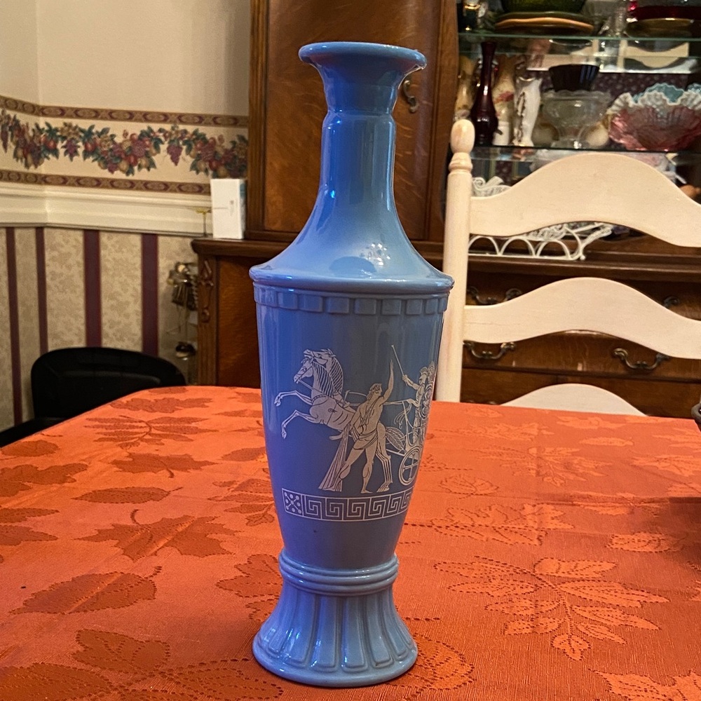 Jim Beam Blue Ceramic Vase with Greek Motif